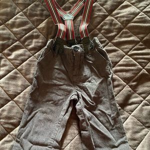 Black dress pants with suspenders in red